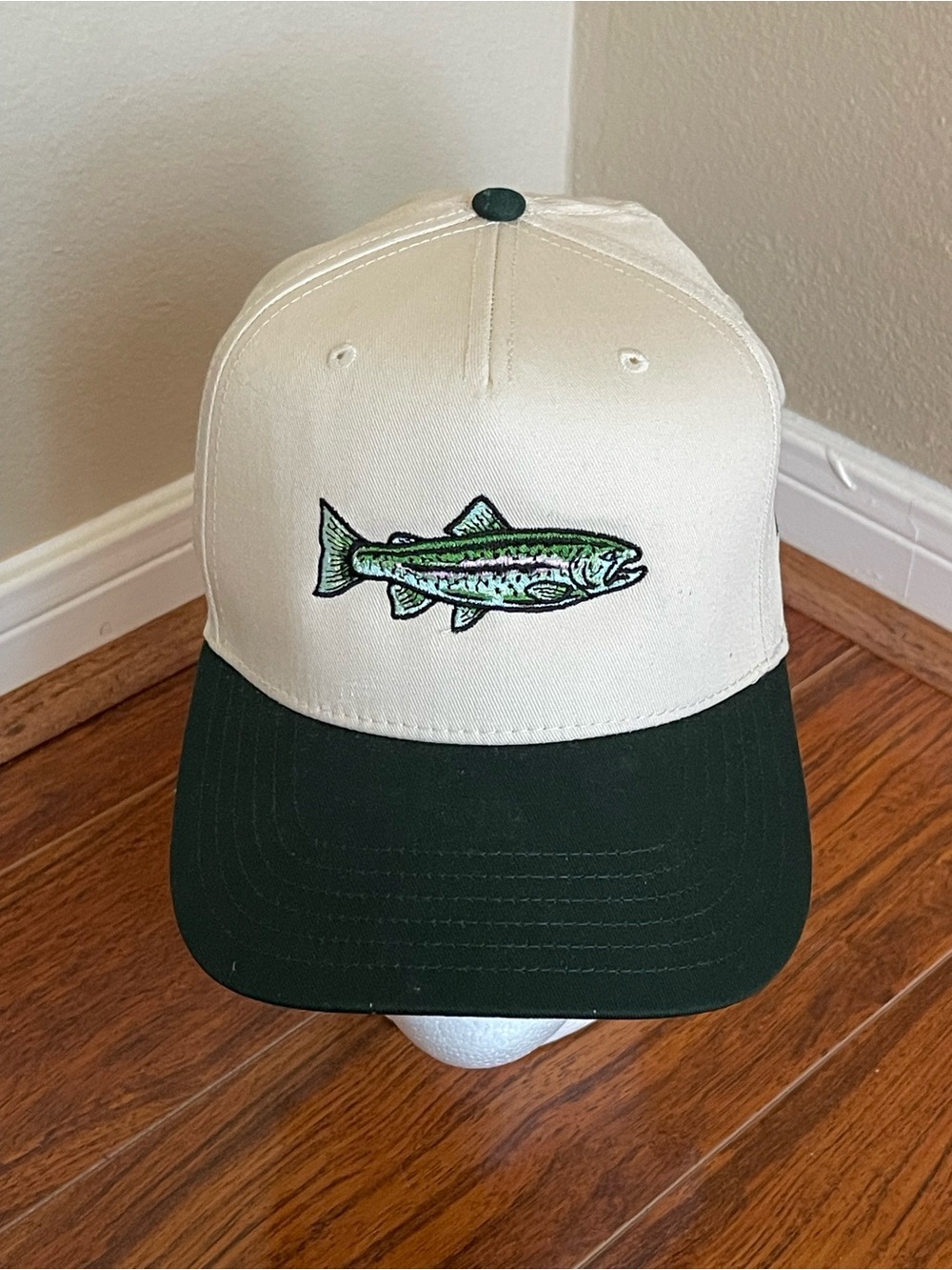 OTTO Two-Tone Fish Cap in Cream and Dark Green - Adjustable Sizes